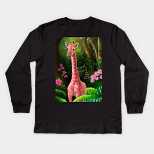 Pink Giraffe Kids Long Sleeve T-Shirt